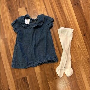 Little Wonders Blue Denim Dress with Cream Tights